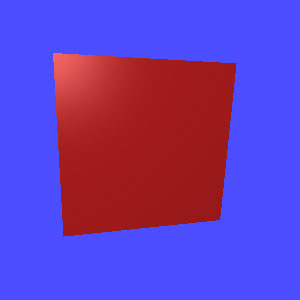 Phong ーシェーディングによる赤い四角形を斜めから見たところ