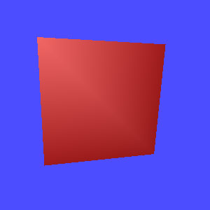 Gouraud シェーディングによる赤い四角形を斜めから見たところ